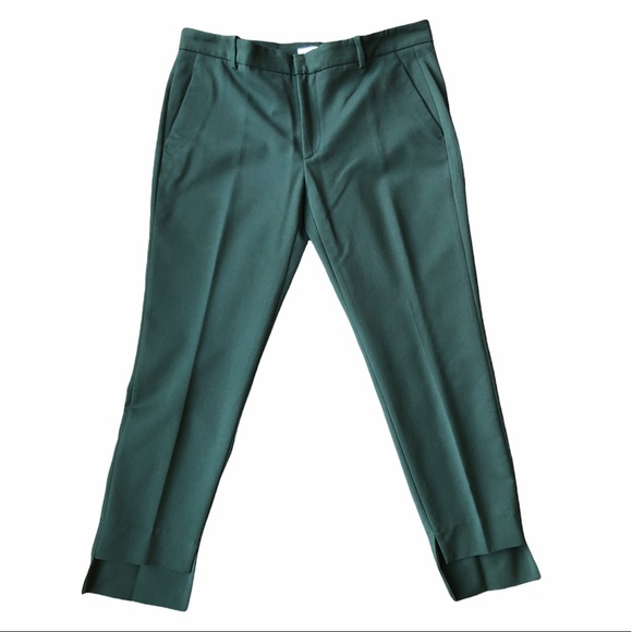 Zara Forest Green Mid Rise High Low Hemline Trouser Pants Size 8 - Picture 1 of 16